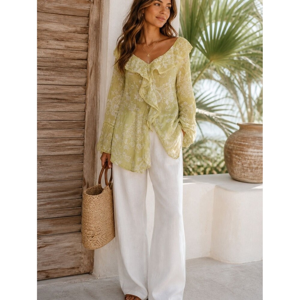 Paisley Blouse 26/28W Bell Sleeves Cottagecore Coquette Top Flowy Sheer
